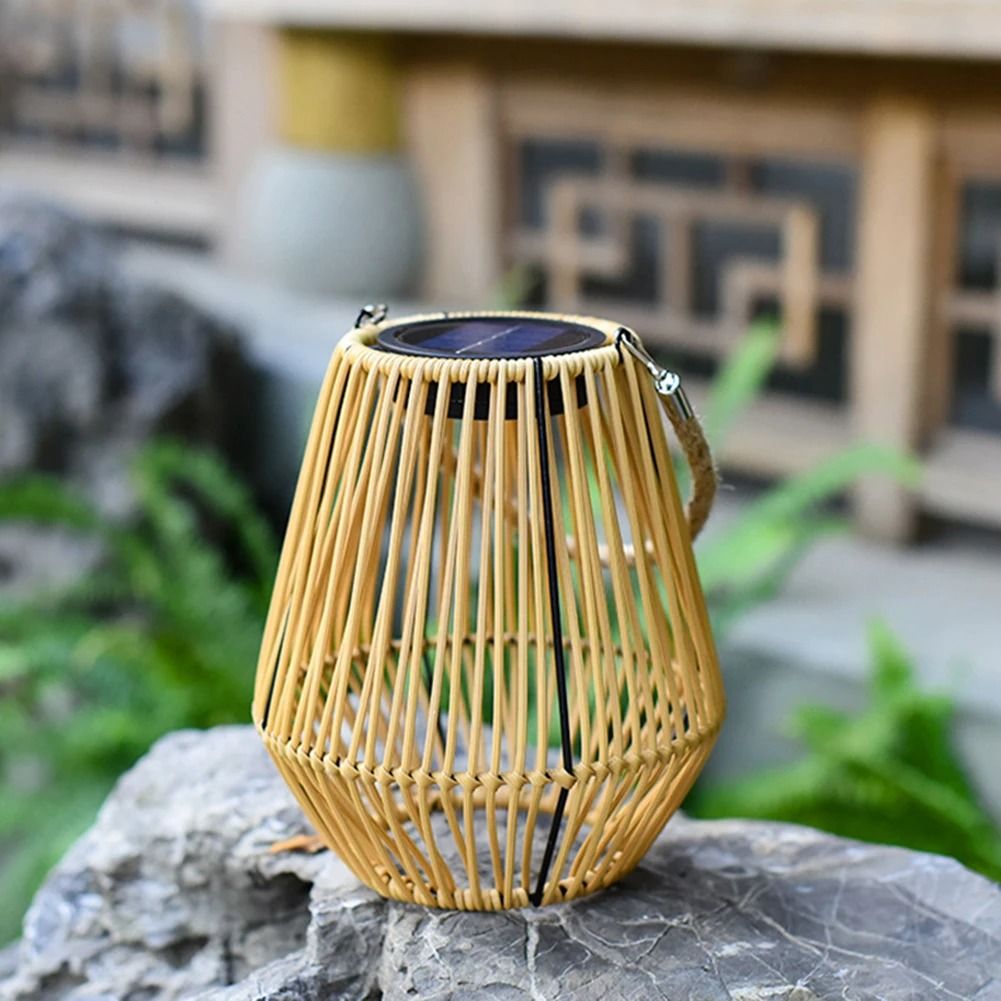 Waterproof Solar Rattan Lantern With Hanging Bamboo Weave For Garden Patio  Courtyard Decor 2