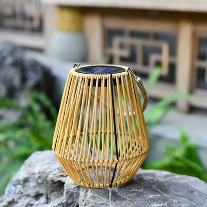 Waterproof Solar Rattan Lantern With Hanging Bamboo Weave For Garden Patio  Courtyard Decor 2