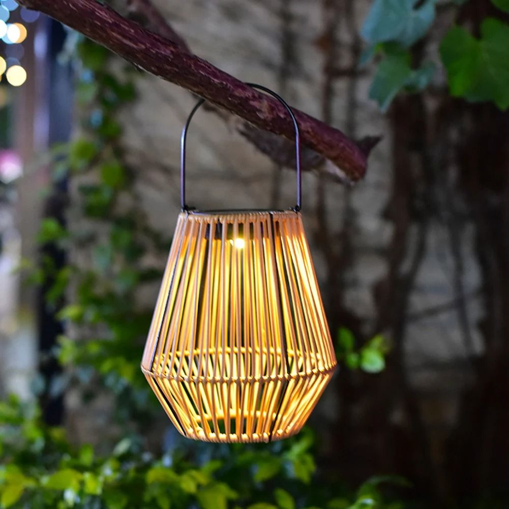 Waterproof Solar Rattan Lantern With Hanging Bamboo Weave For Garden Patio  Courtyard Decor 3