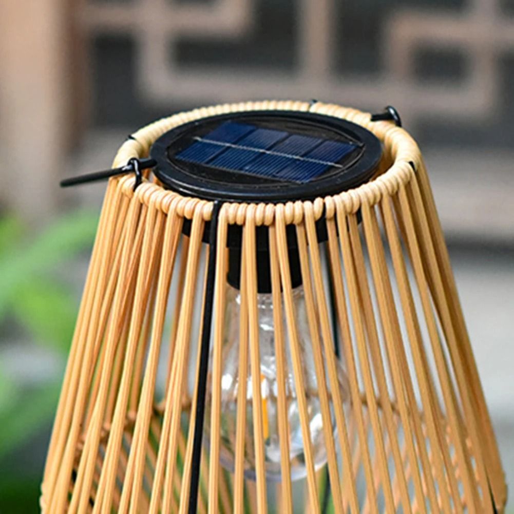 Waterproof Solar Rattan Lantern With Hanging Bamboo Weave For Garden Patio  Courtyard Decor 4