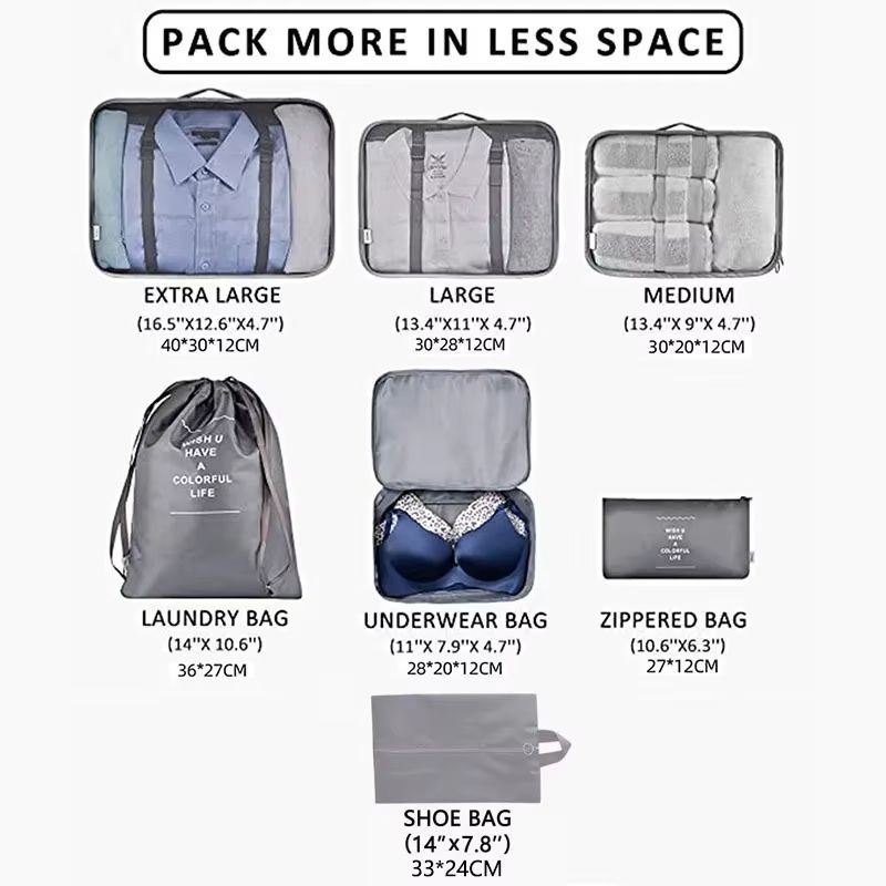 7 Piece Travel Packing Cubes Set Organizer And Compression Bags 2