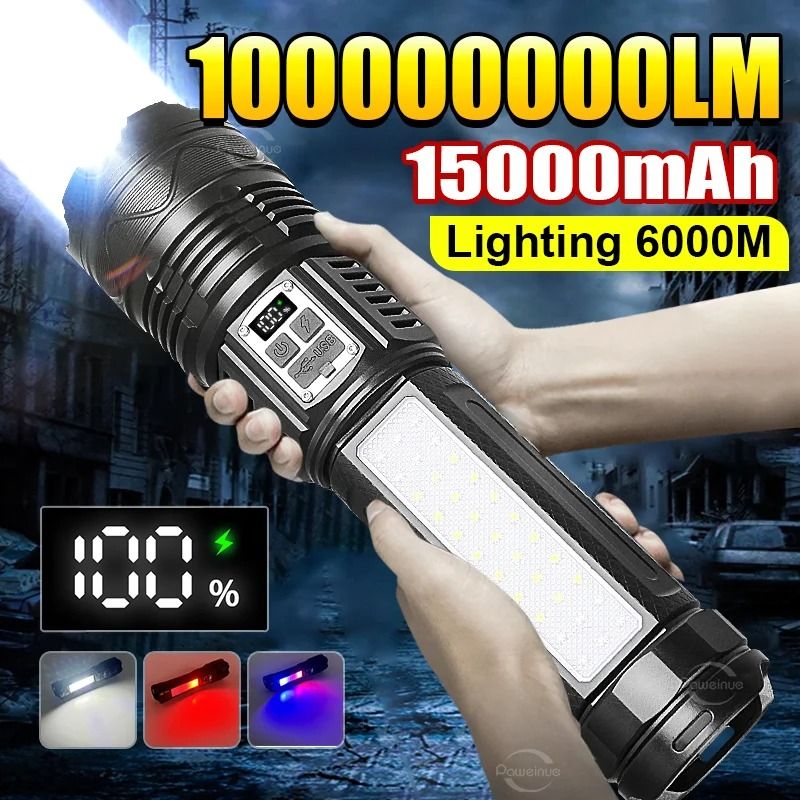 Rechargeable Long Range LED Flashlight with Type C Charging and Tactical Zoom for Outdoor Use
