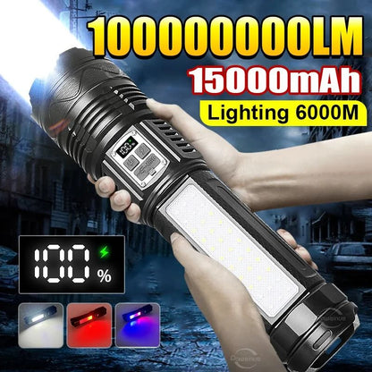 Rechargeable Long Range LED Flashlight with Type C Charging and Tactical Zoom for Outdoor Use