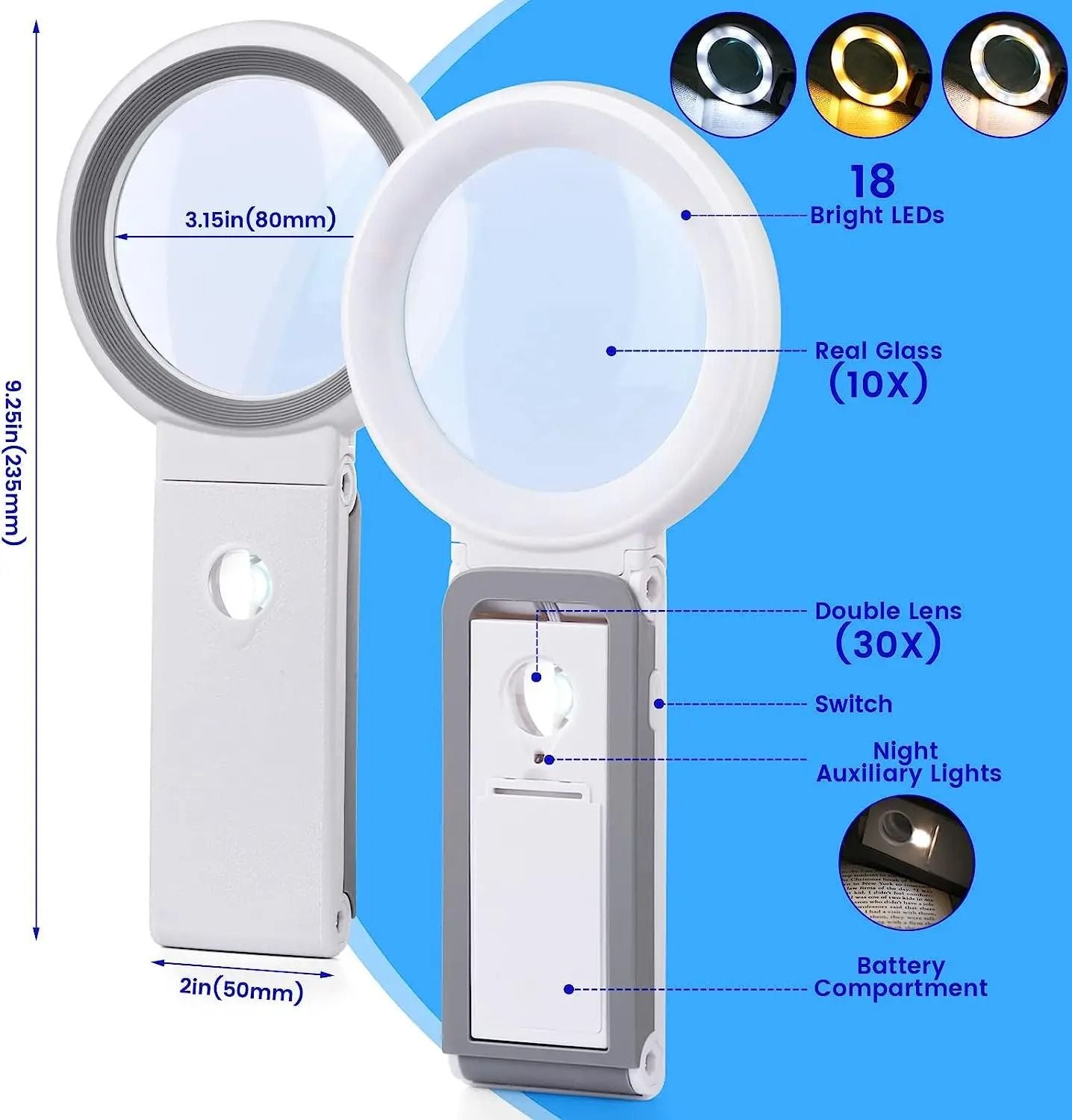 Folding LED Magnifying Glass With 30X And 10X Lenses And Stand For Reading And Precision Work 5
