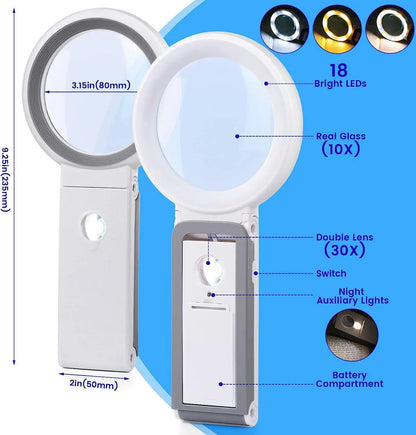 Folding LED Magnifying Glass With 30X And 10X Lenses And Stand For Reading And Precision Work 5