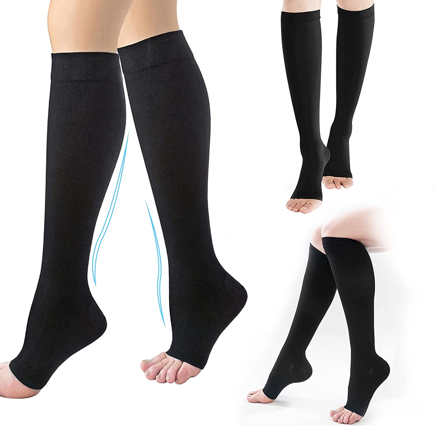 Medical Grade Compression Socks Unisex Toeless Support Hose, Varicose Veins Prevention & Circulation Control