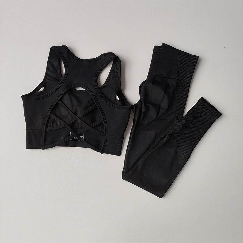 Women Sports Bra and Leggings Set, Shockproof Fitness Tank Top Yoga Suit, Beautiful Back Support Bra for Running