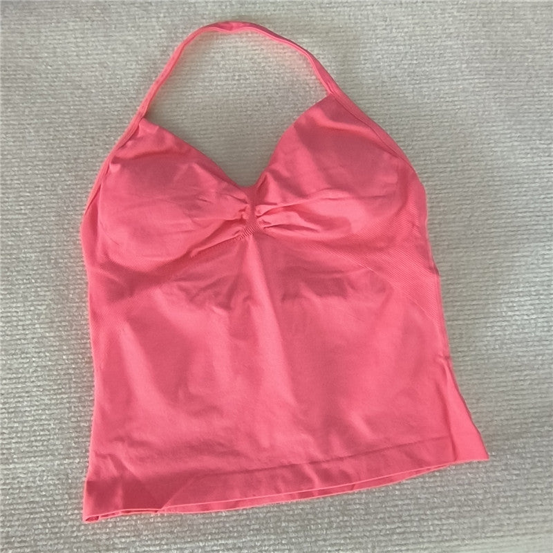 Women Sexy V Neck Longline Gym Tank Top, Seamless Strappy Padded Yoga Workout Vest, Slim Fit Running Sports Top