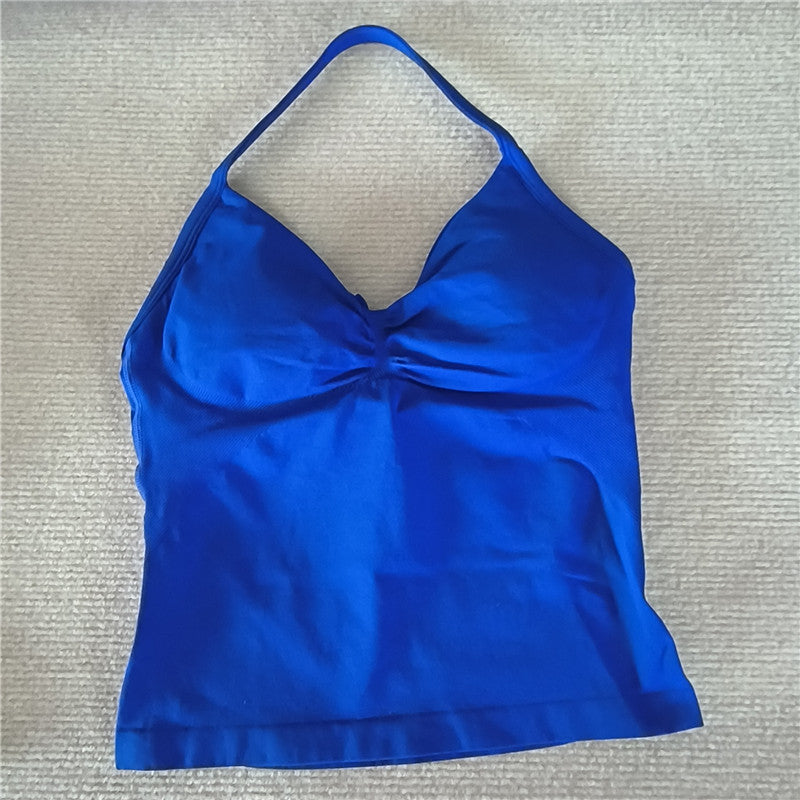 Women Sexy V Neck Longline Gym Tank Top, Seamless Strappy Padded Yoga Workout Vest, Slim Fit Running Sports Top