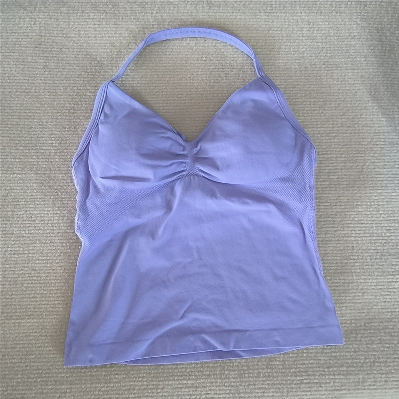 Women Sexy V Neck Longline Gym Tank Top, Seamless Strappy Padded Yoga Workout Vest, Slim Fit Running Sports Top