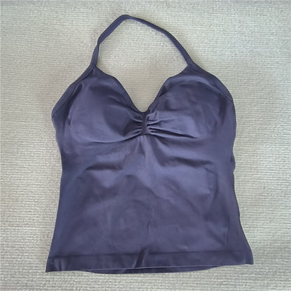 Women Sexy V Neck Longline Gym Tank Top, Seamless Strappy Padded Yoga Workout Vest, Slim Fit Running Sports Top