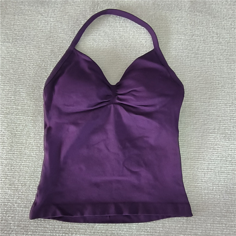 Women Sexy V Neck Longline Gym Tank Top, Seamless Strappy Padded Yoga Workout Vest, Slim Fit Running Sports Top