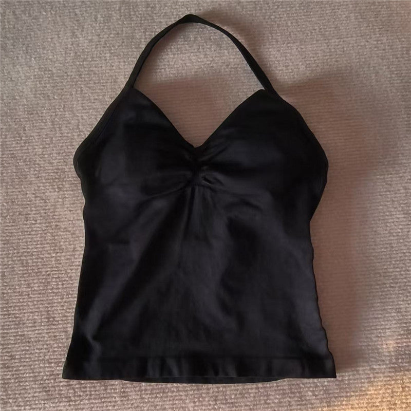 Women Sexy V Neck Longline Gym Tank Top, Seamless Strappy Padded Yoga Workout Vest, Slim Fit Running Sports Top