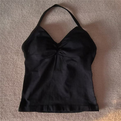 Women Sexy V Neck Longline Gym Tank Top, Seamless Strappy Padded Yoga Workout Vest, Slim Fit Running Sports Top