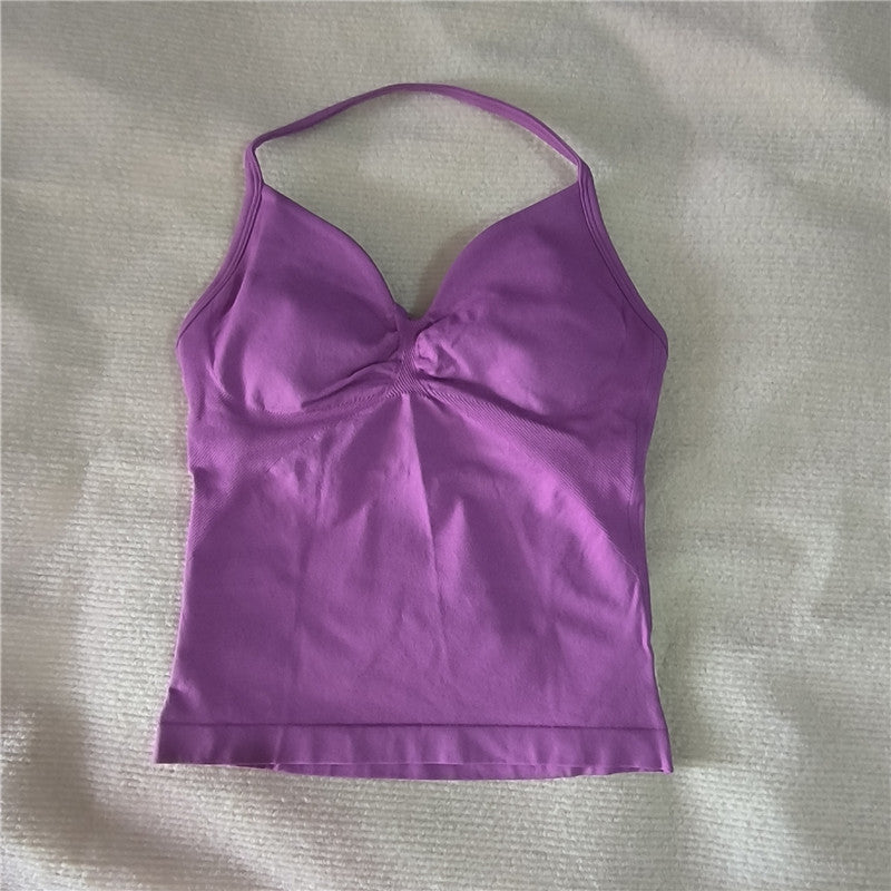 Women Sexy V Neck Longline Gym Tank Top, Seamless Strappy Padded Yoga Workout Vest, Slim Fit Running Sports Top