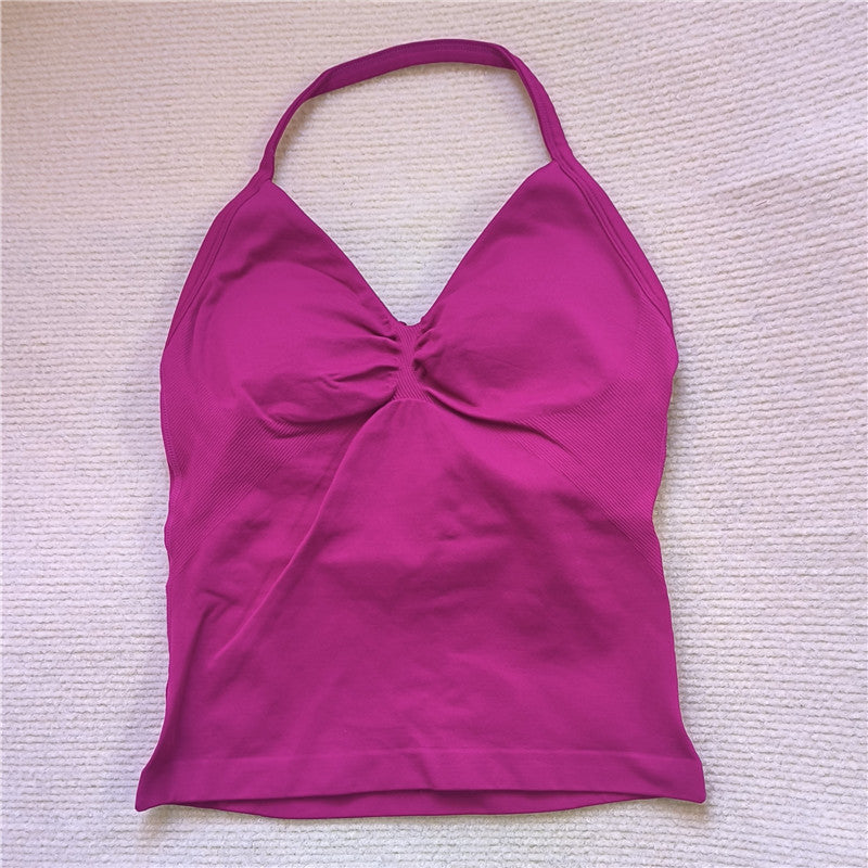 Women Sexy V Neck Longline Gym Tank Top, Seamless Strappy Padded Yoga Workout Vest, Slim Fit Running Sports Top