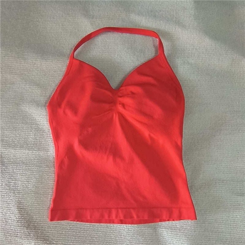 Women Sexy V Neck Longline Gym Tank Top, Seamless Strappy Padded Yoga Workout Vest, Slim Fit Running Sports Top