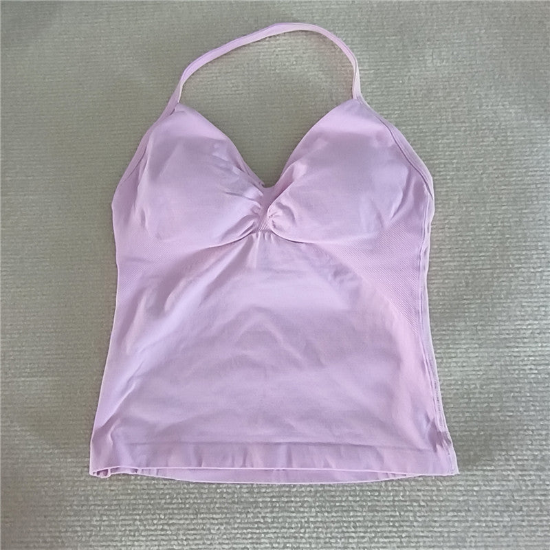 Women Sexy V Neck Longline Gym Tank Top, Seamless Strappy Padded Yoga Workout Vest, Slim Fit Running Sports Top