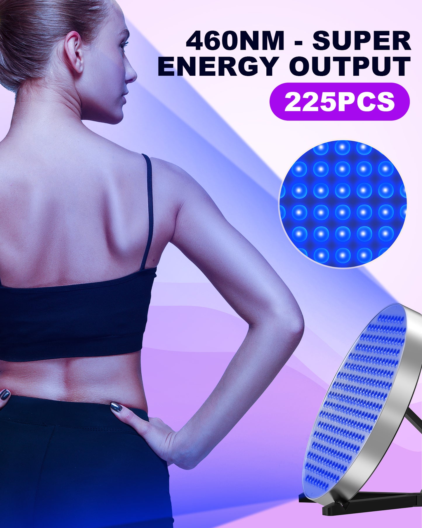 Tanning Solarium Lamp for Whole Body Blue Light, Round UV Tanning Lamp, Foldable Adjustable Stand Hanging Hooks