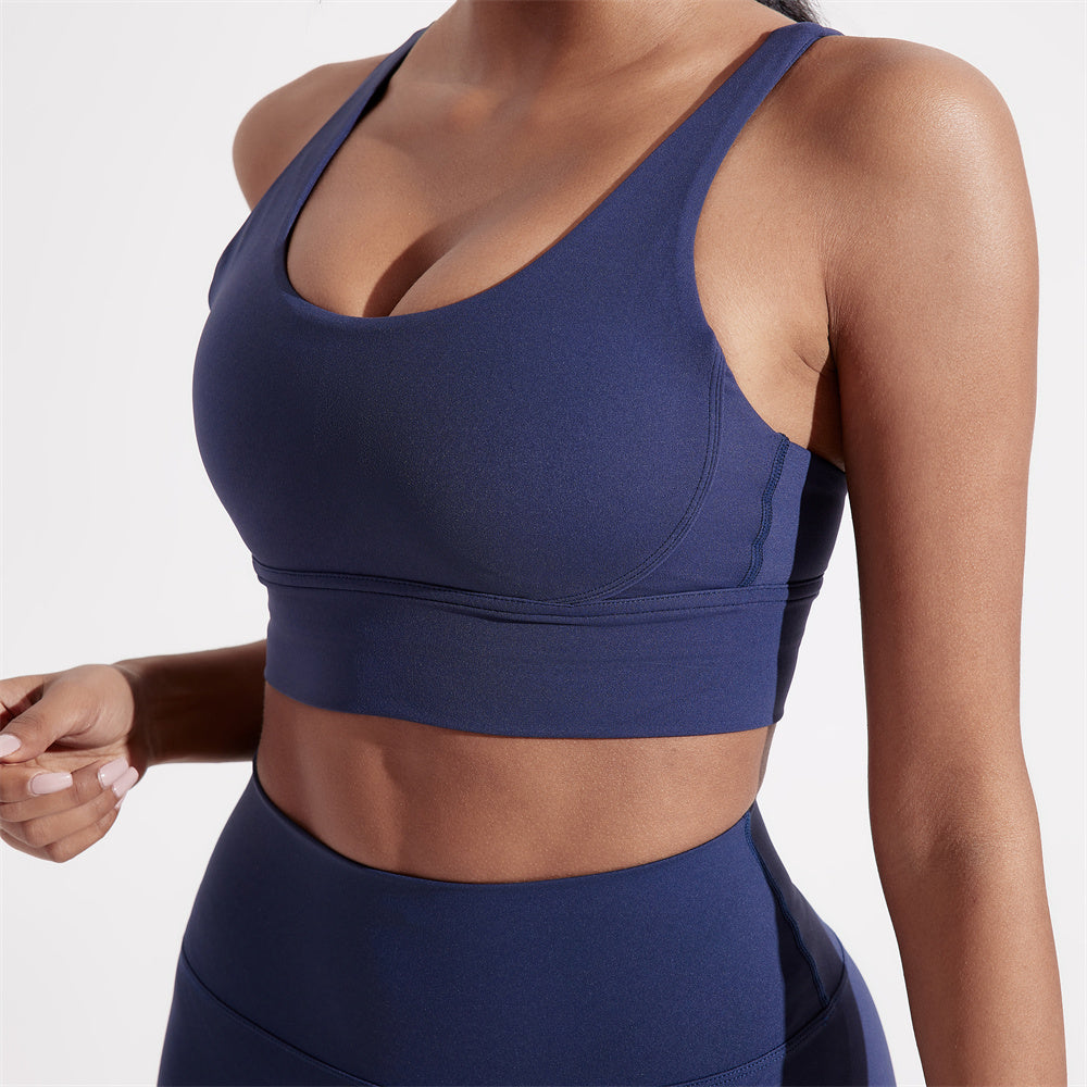 Solid Color Cross Back Sports Bra for Women, High Strength Fitness Tight Top, Gym & Yoga Underwear with Chest Pad