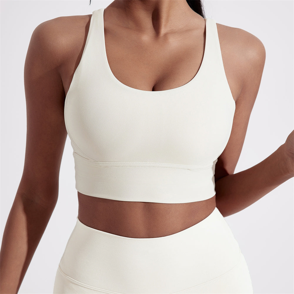 Solid Color Cross Back Sports Bra for Women, High Strength Fitness Tight Top, Gym & Yoga Underwear with Chest Pad