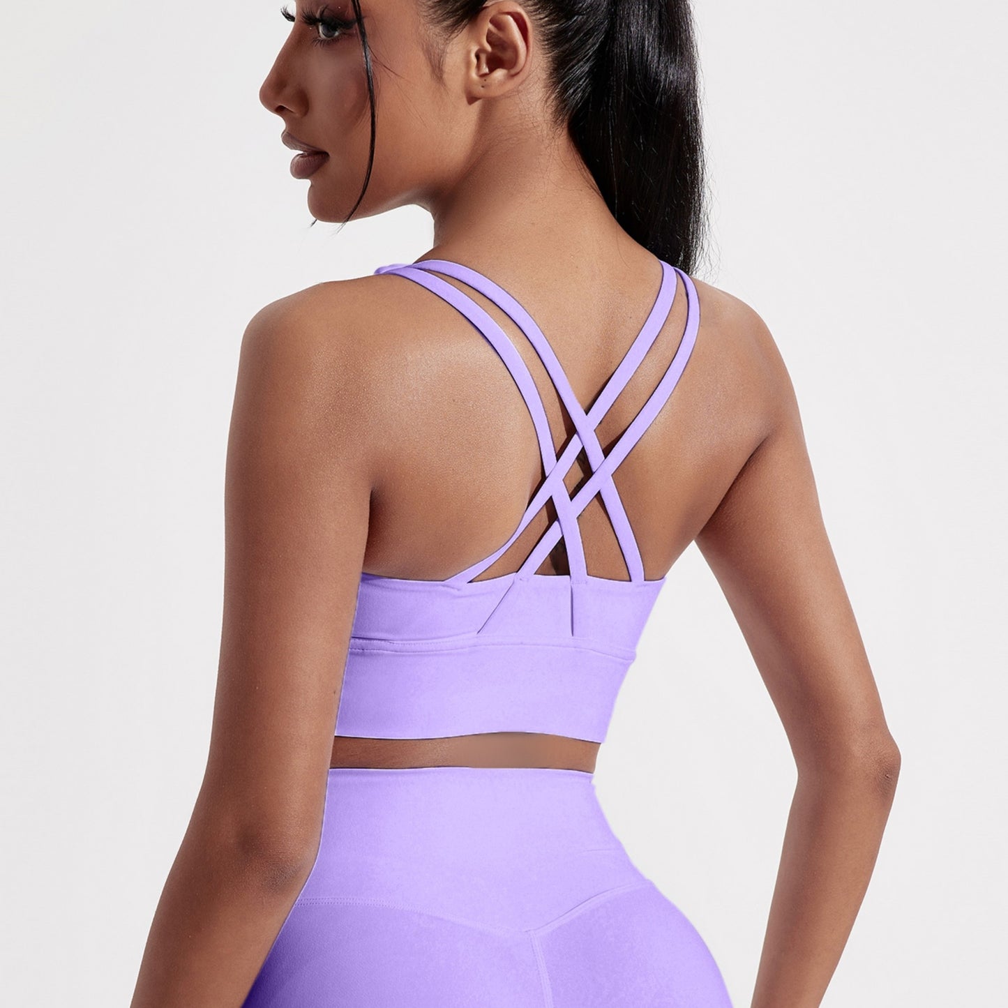 Solid Color Cross Back Sports Bra for Women, High Strength Fitness Tight Top, Gym & Yoga Underwear with Chest Pad