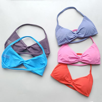 Strappy Backless Yoga Sports Bra for Women, Halter Workout Gym Bra with Removable Cups, Comfortable Activewear Gym Top