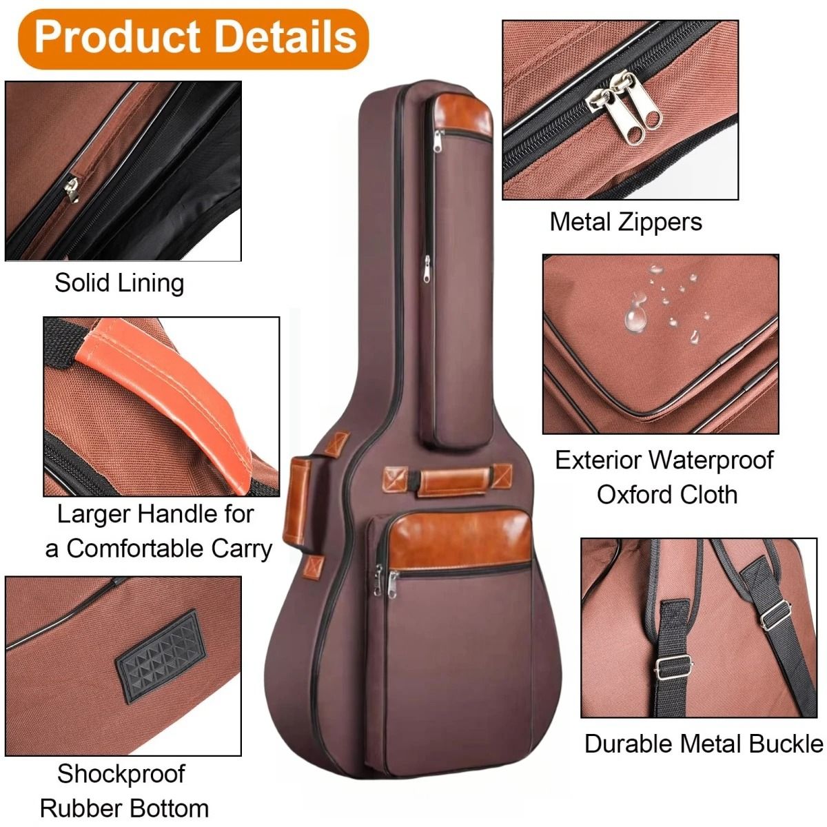 Waterproof Acoustic Guitar Bag 41 Inch With Padded Double Straps 2