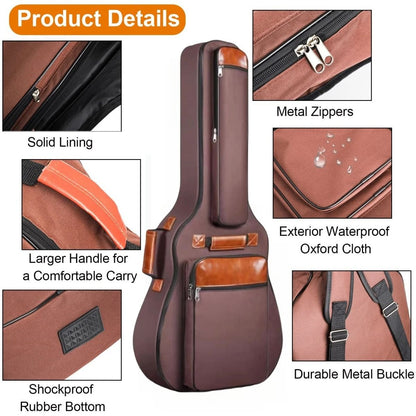 Waterproof Acoustic Guitar Bag 41 Inch With Padded Double Straps 2