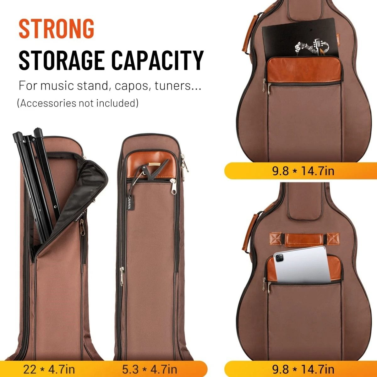 Waterproof Acoustic Guitar Bag 41 Inch With Padded Double Straps 4