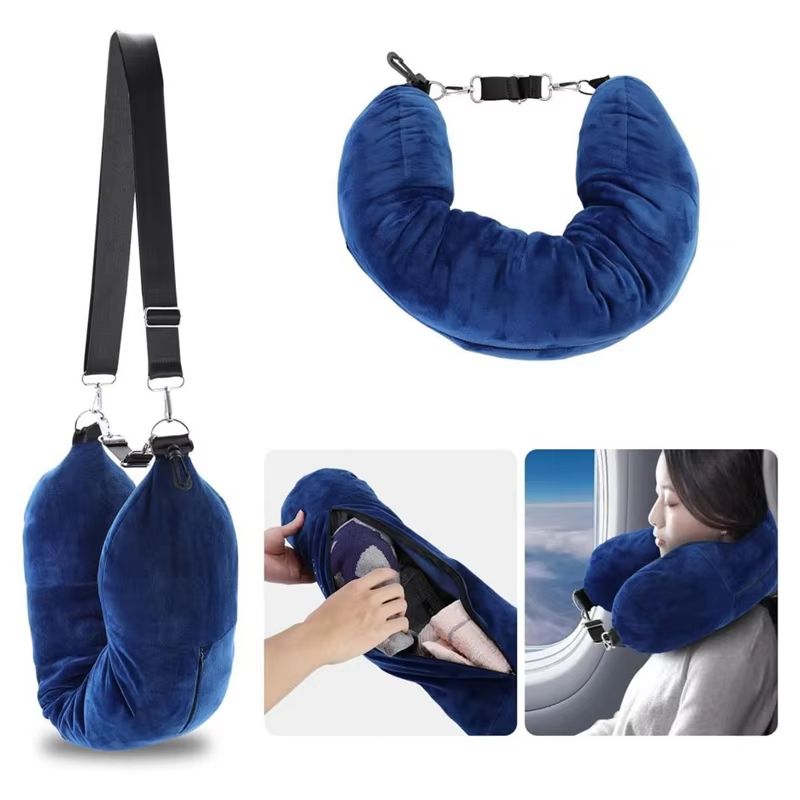 Portable Fillable Neck Pillow – Adjustable Flannel Travel Support