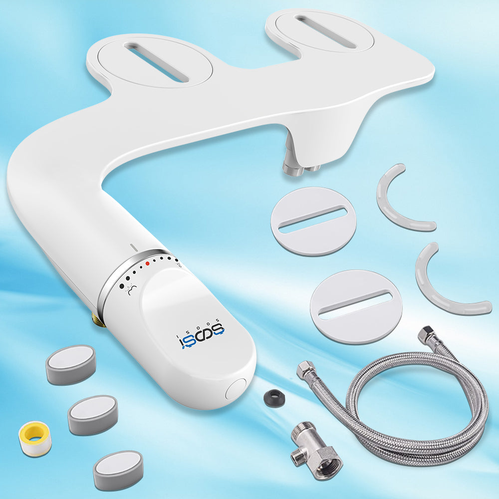 Ultra Slim Bidet Toilet Seat Attachment, Non-Electric Cold Water Posterior Wash, Dual Nozzle, Adjustable Water Pressure