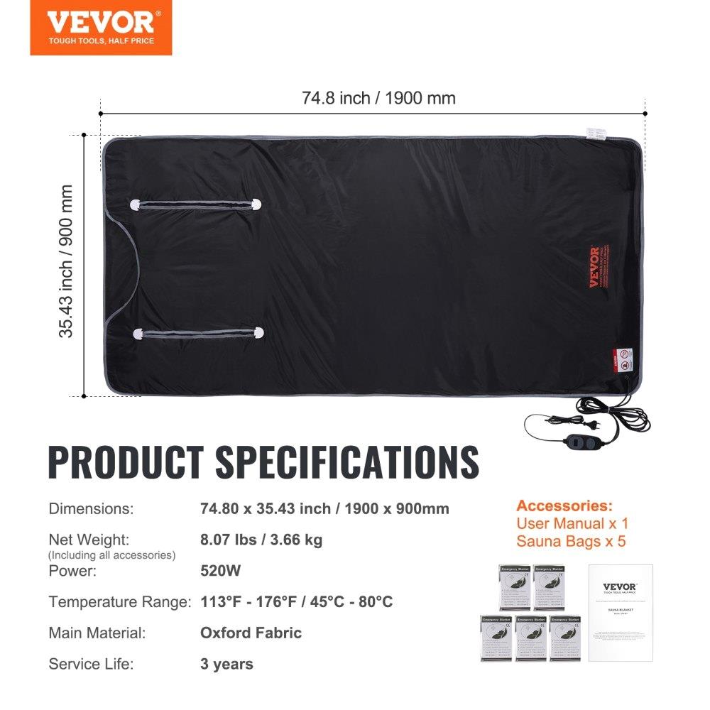 Portable Sauna Blanket Detox Far Infrared, Carbon Fiber Heating Sauna Bag, 1-6 Level Adjustable Temp Timer