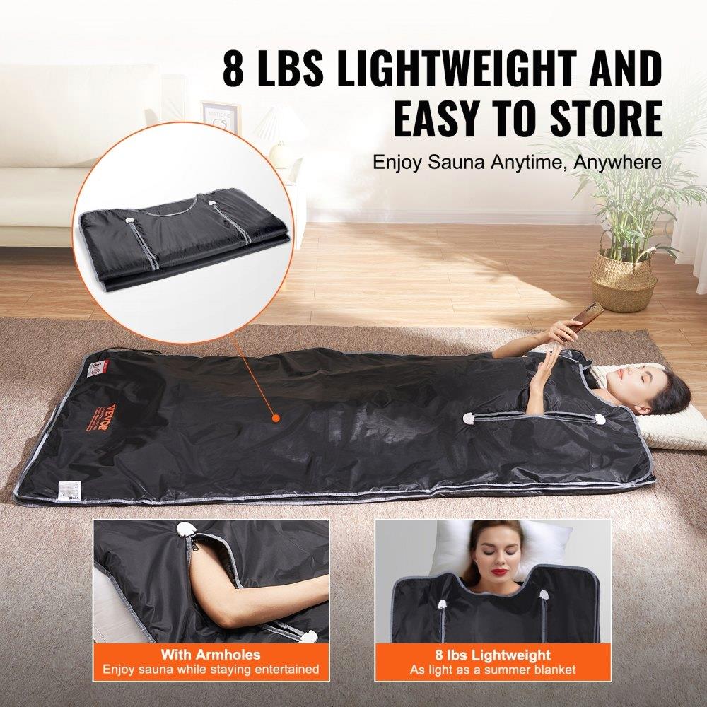 Portable Sauna Blanket Detox Far Infrared, Carbon Fiber Heating Sauna Bag, 1-6 Level Adjustable Temp Timer