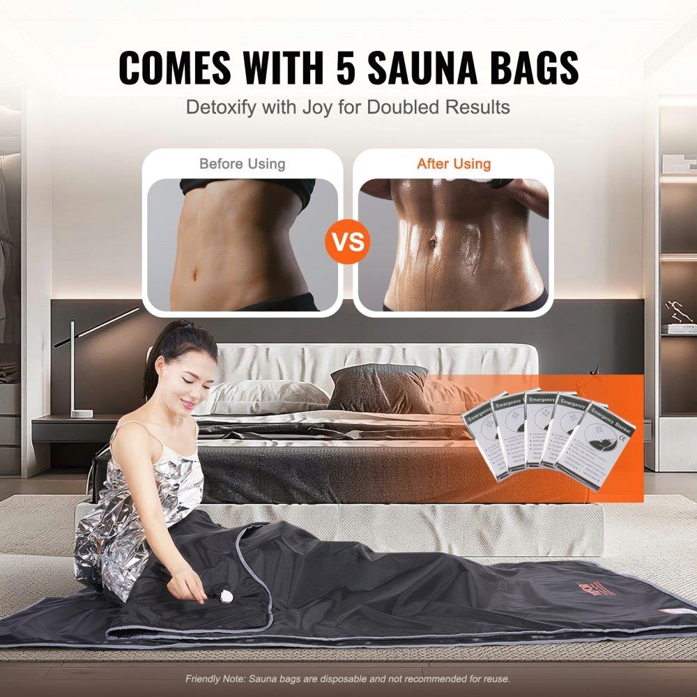 Portable Sauna Blanket Detox Far Infrared, Carbon Fiber Heating Sauna Bag, 1-6 Level Adjustable Temp Timer