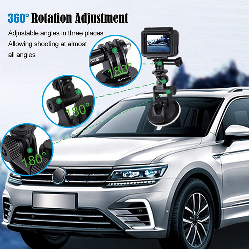Heavy Duty Suction Cup Camera Car Mount With Tripod Adapter and Phone Holder for GoPro Hero & DJI Osmo Action Series