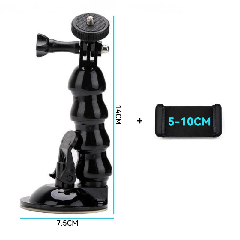 Heavy Duty Suction Cup Camera Car Mount With Tripod Adapter and Phone Holder for GoPro Hero & DJI Osmo Action Series