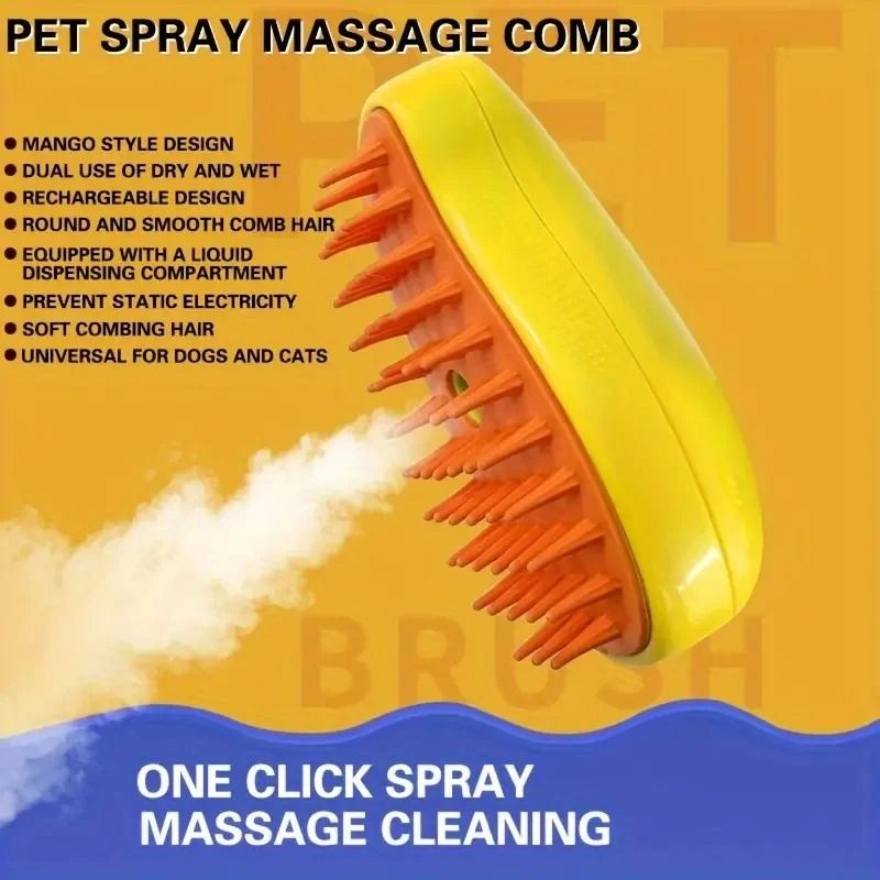 3 in 1 Electric Pet Grooming Brush with Steam Spray and Massage Function for Dogs and Cats