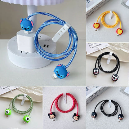 Cartoon Cable Protector for iPhone, Charger Cover & Data Line Winder, Stitch Style Charger Protection Guard