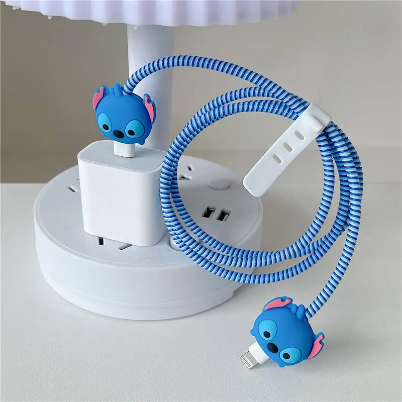 Cartoon Cable Protector for iPhone, Charger Cover & Data Line Winder, Stitch Style Charger Protection Guard