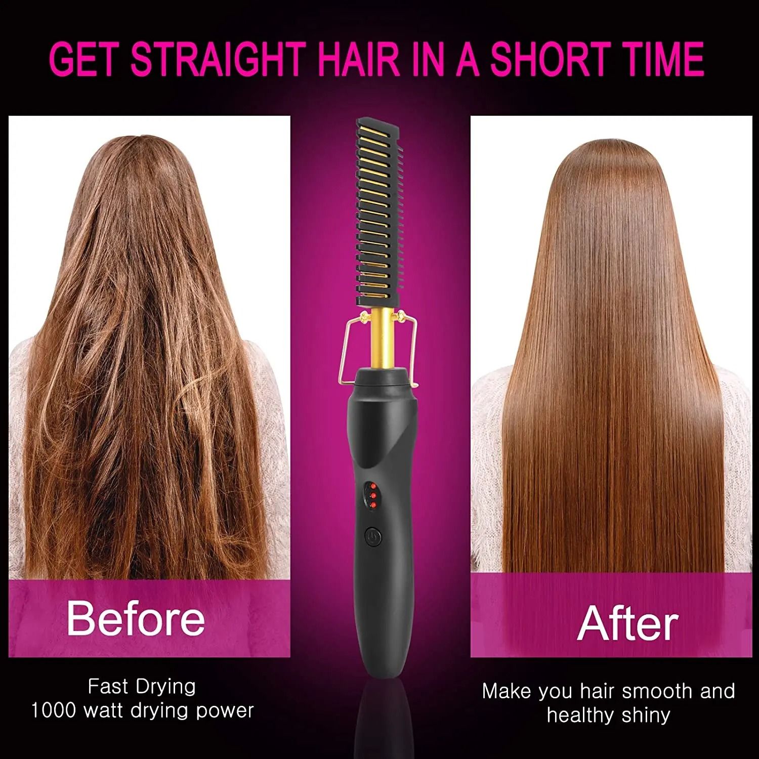 2 In 1 Electric Hot Comb And Beard Hair Straightener With Fast Heating And Anti Scald Design 2