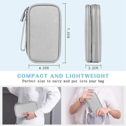 Portable Waterproof Travel Cable Organizer Bag, Double Layer USB Charger Case for Cord, Data Cable & Tech Accessories