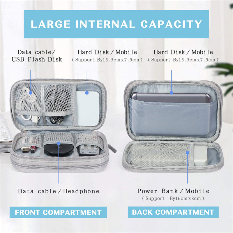 Portable Waterproof Travel Cable Organizer Bag, Double Layer USB Charger Case for Cord, Data Cable & Tech Accessories