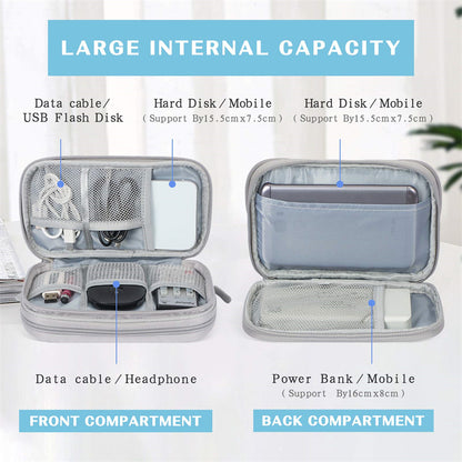 Portable Waterproof Travel Cable Organizer Bag, Double Layer USB Charger Case for Cord, Data Cable & Tech Accessories