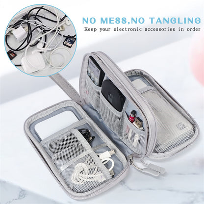 Portable Waterproof Travel Cable Organizer Bag, Double Layer USB Charger Case for Cord, Data Cable & Tech Accessories