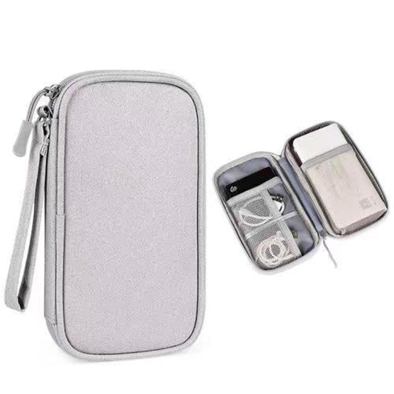 Portable Waterproof Travel Cable Organizer Bag, Double Layer USB Charger Case for Cord, Data Cable & Tech Accessories