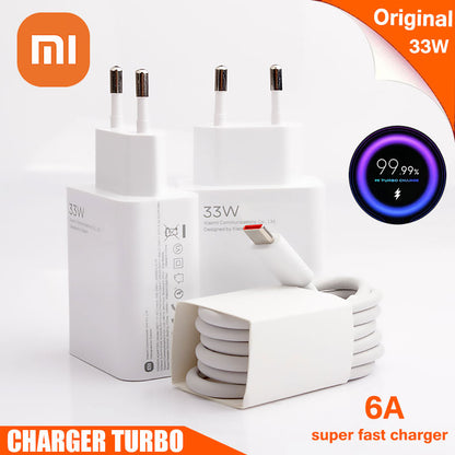 Original Xiaomi 33W Fast Turbo Charger with 6A Type C Cable, Compatible with All Redmi Model