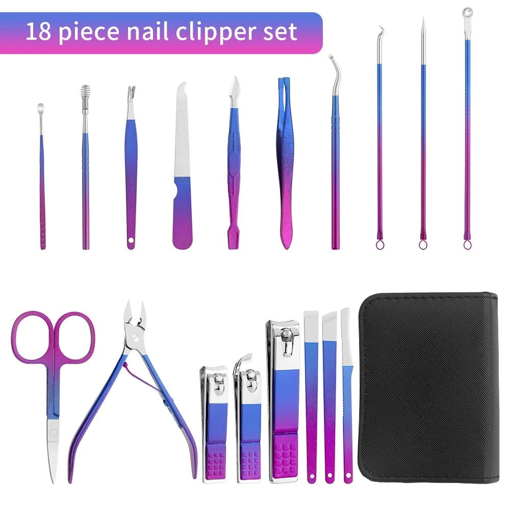 Stainless Steel Gradient Manicure And Pedicure Kit With Nail Scissors And Travel Case 1