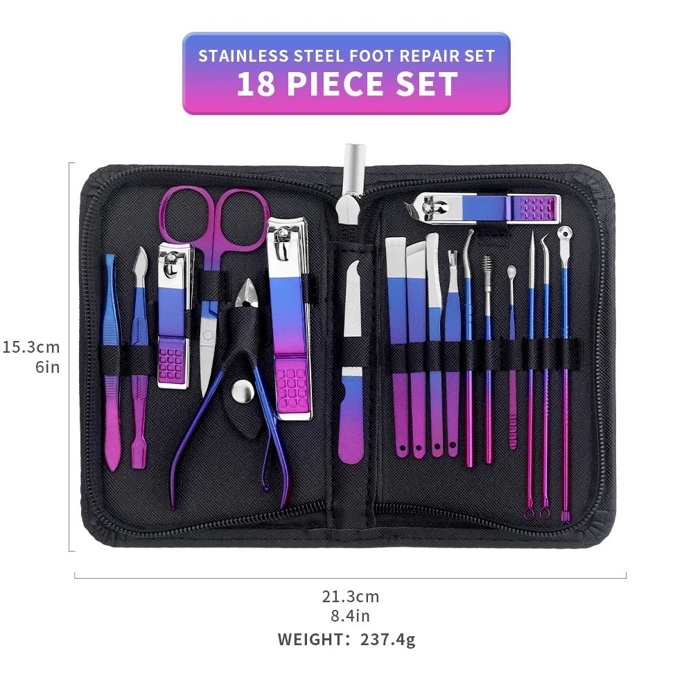 Stainless Steel Gradient Manicure And Pedicure Kit With Nail Scissors And Travel Case 4