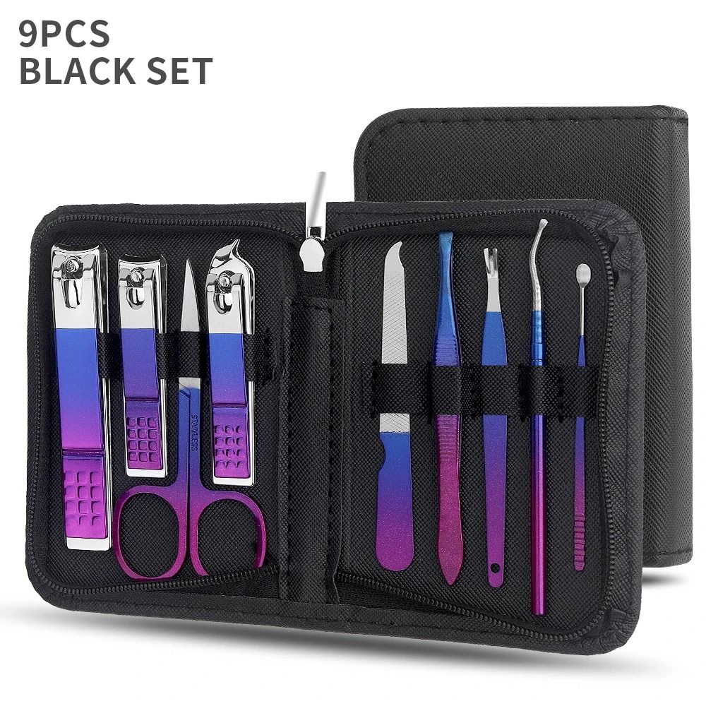 Stainless Steel Gradient Manicure And Pedicure Kit With Nail Scissors And Travel Case 6